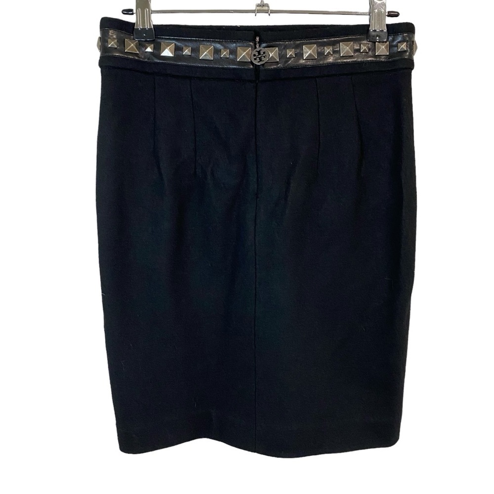 Tori Burch - Black Wool Pencil Skirt - Studded Leather Waistband - XS - Picture 5 of 10